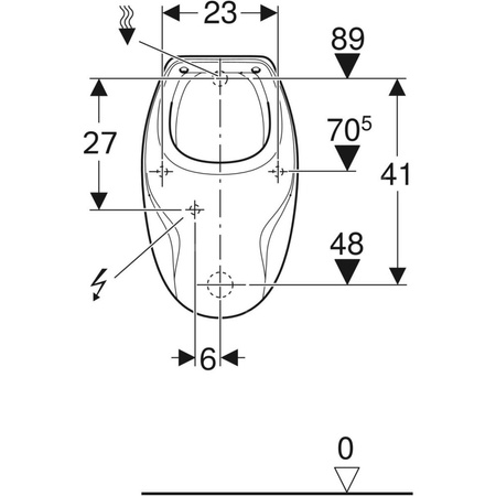 Pisuar Geberit Corso do pokrywy, dopływ z tyłu, odpływ do tyłu: T=32cm, Odpływ=Do tyłu, Dopływ=Z tyłu, Biały