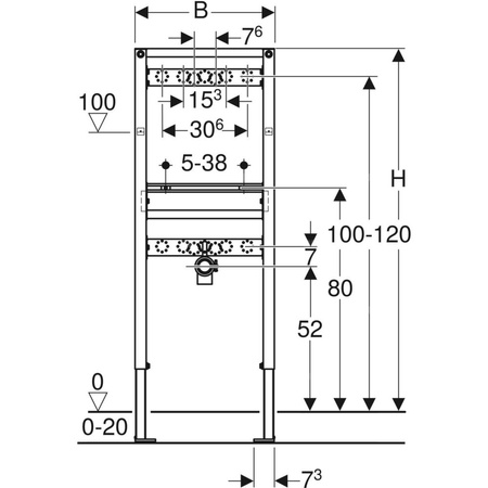 Stelaż podtynkowy do umywalki GEBERIT Duofix, 1300 x 500 x 75 mm, bateria: ścienna natynkowa, regulacja wysokośći