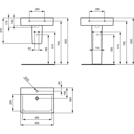 CONNECT UMYWALKA CUBE 60 CM Z OTWOREM