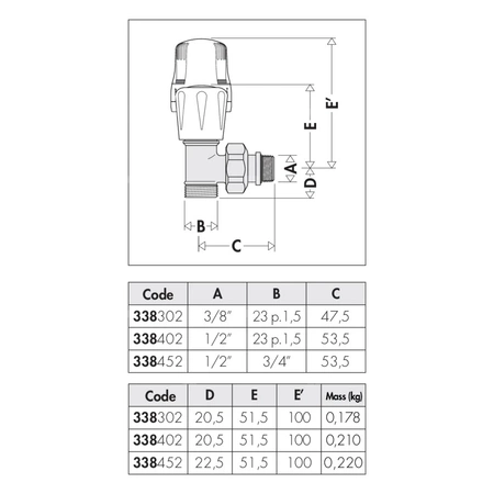 Kątowy zawór grzejnikowy przystosowany do rur miedzianych oraz rur z tworzyw sztucznych 3/4"x 1/2"
