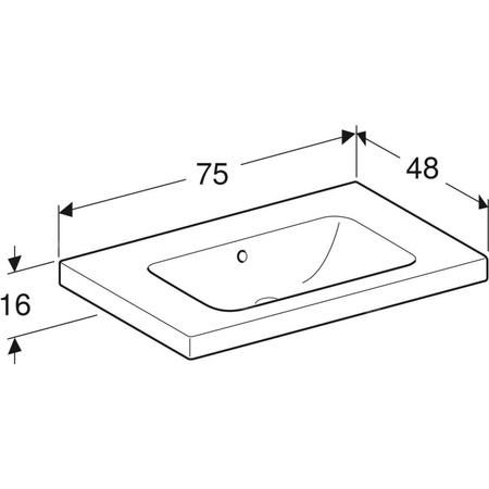 Umywalka GEBERIT iCon Light prostokątna, biała, 750mm, bez otworu na baterię, z odpływem przelewowym, półki z obu stron