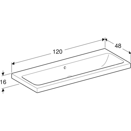 Umywalka GEBERIT iCon Light 2-stanowiskowa prostokątna, biała, 1200mm, bez otworu na baterię, z odpływem przelewowym, półka od ściany