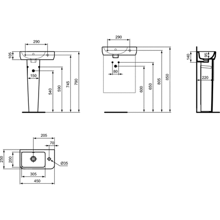 IS I.LIFE S Umywalka 45x25 RH TH White BXD