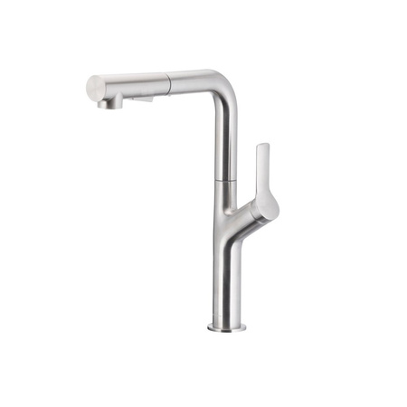 Bateria zlewozmywakowa stojąca KFA Armatura DUERO DESIGN, kolor inox, wyciągana wylewka i obrotowa wylewka 2 funkcyjna, obrotowy górny, wys. 320 mm