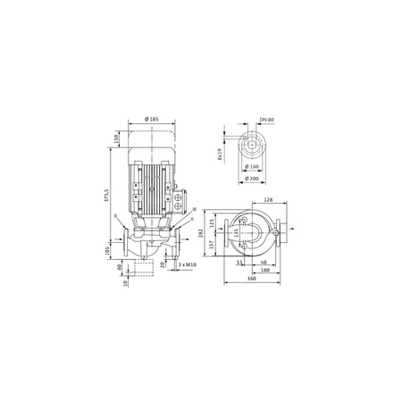Pompa obiegowa WILO VeroLine-IPL 80/125-0,75/4-IE3 typu in-line z silnikiem znormalizowanym 50 Hz, moc silnika 0.75kW 1.57 A 1450 obr/min, wlot Kołnierz DN 80