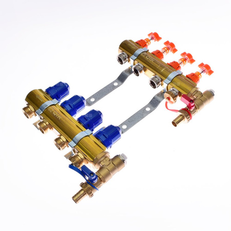 Rozdzielacz do ogrzewania podłogowego QIK Optimo BASIC III - RMSZT-2-50 3-obieg. mosiądz GW 1'' x GZ 3/4'' + przepływomierz