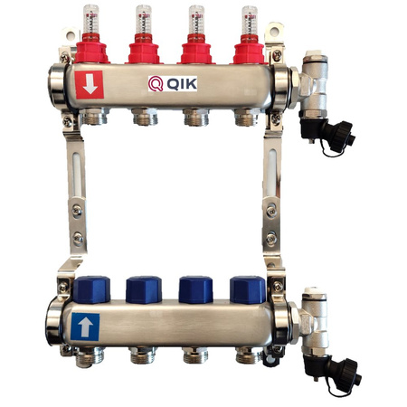 Rozdzielacz do ogrzewania podłogowego QIK BASIC II 3-obieg. inox GW 1'' x GZ 3/4'' + przepływomierz