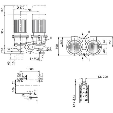 Pompa obiegowa WILO CronoTwin-DL 200/260-22/4-IE3 typu in-line z silnikiem znormalizowanym 50 Hz, moc silnika 22kW 40.2 A 1450 obr/min, wlot Kołnierz DN 200