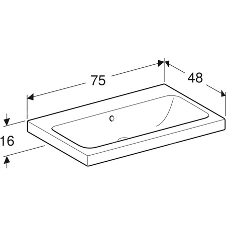 Umywalka GEBERIT iCon Light prostokątna, biała, 750mm, bez otworu na baterię, stawiana na blat, z odpływem przelewowym, półka od ściany