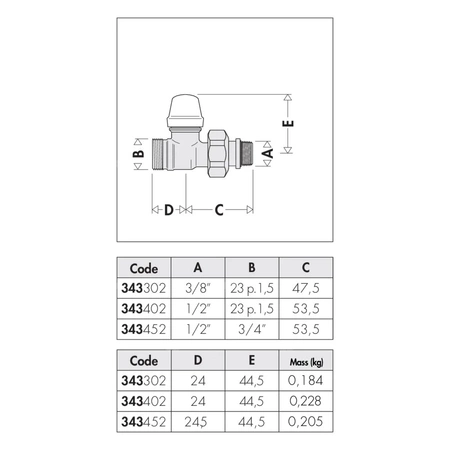 Grzejnikowy zawór odcinający prosty do rur miedzianych oraz z tworzyw sztucznych 3/8" 23 p.1,5