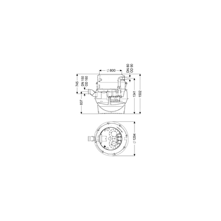 Moduł techniczny przepompowni Aqualift F XL Mono z szafką Comfort 1400-S3 230V ze zgrzewanym pierścieniem studzienki i stożkiem LW 800 