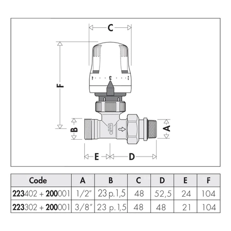 Grzejnikowy zawór termostatyczny prosty do rur miedzianych oraz z tworzyw sztucznych 1/2"
