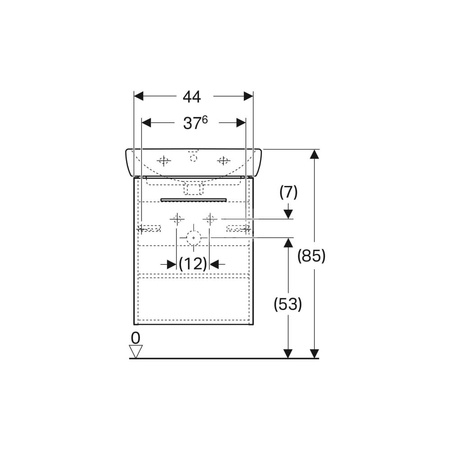 Umywalka GEBERIT Selnova Square prostokątna, biała, 500mm, otwór na baterię na środku, bez odpływu przelewowego, półka od ściany