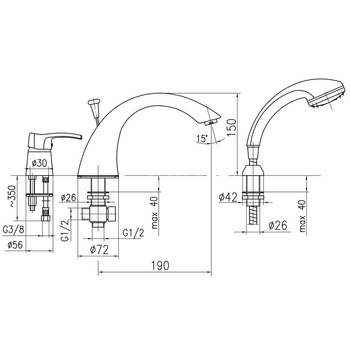 Bateria wannowa stojąca KFA Armatura KWARC, kolor chrom