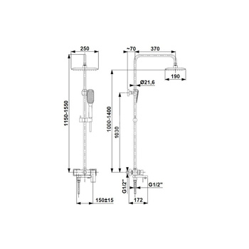 Deszczownia LOGON z baterią natryskową Black i składaną wylewką