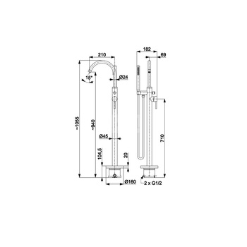 Bateria wannowa stojąca KFA Armatura MOZA, kolor chrom, montaż podłoga