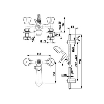 Bateria wannowa stojąca KFA Armatura STANDARD, kolor chrom