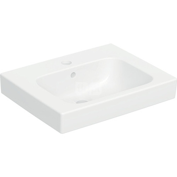 Umywalka GEBERIT Modo prostokątna, biała, 500mm, otwór na baterię na środku, z odpływem przelewowym, półka od ściany