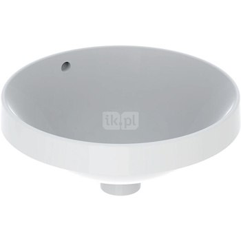 Umywalka GEBERIT Variform okrągła, biała, 400mm, bez otworu na baterię, wpuszczana w blat, z odpływem przelewowym, bez półki