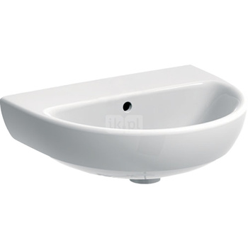 Umywalka GEBERIT Selnova owalna, biała, 500mm, bez otworu na baterię, z odpływem przelewowym, półka od ściany
