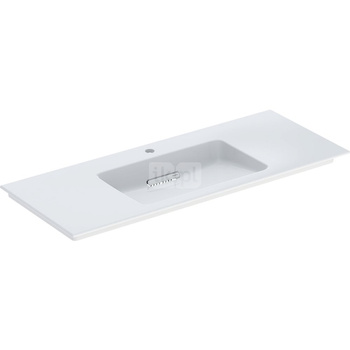 Umywalka GEBERIT ONE prostokątna, biała / KeraTect, 1200mm, otwór na baterię na środku, nakładany od góry, bez odpływu przelewowego, półki z obu stron