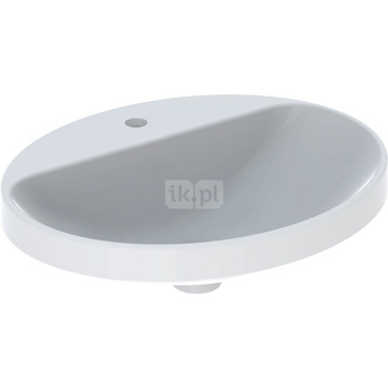 Umywalka GEBERIT Variform eliptyczna, biała, 550mm, otwór na baterię na środku, wpuszczana w blat, bez odpływu przelewowego, półka od ściany