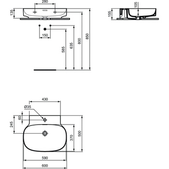 LINDA-X Umywalka 60cm 1OT SLOT Z/P SIL W