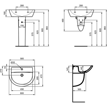 EUROVIT Umywalka 60cm B/P