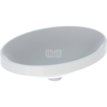 Umywalka GEBERIT Variform eliptyczna, biała, 550mm, bez otworu na baterię, wpuszczana w blat, bez odpływu przelewowego, bez półki