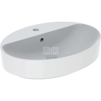 Umywalka GEBERIT Variform owalna, biała / KeraTect, 600mm, otwór na baterię na środku, stawiana na blat, z odpływem przelewowym, półka od ściany