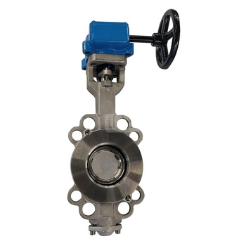 Przepustnica bezkołnierzowa EMARIS z przekładnią ślimakową, dysk: AISI316, wykładzina: PTFE +15% Grafit, korpus: AISI316, Pnom 2,5 MPa, tmax=260 st.C DN 200