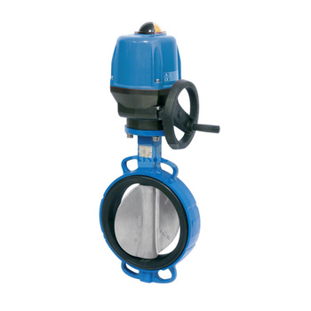 Przepustnica bezkołnierzowa SYLAX z napędem elektr. on/off SOCLA seria V 24V AC/DC, IP68, dysk: AISI316, wykładzina: EPDM, korpus: GG25 epoksyd., Pnom 1,6 MPa, tmax=120 st.C DN 50