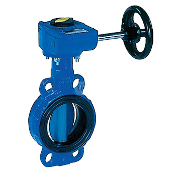 Przepustnica bezkołnierzowa SYLAX z przekładnią ślimakową, dysk: GGG40 epoksyd., wykładzina: NBR, korpus: GGG40 epoksyd., Pnom 1,6 MPa, tmax=85 st.C DN500