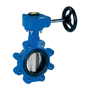 Przepustnica z otworami gwintowanymi SYLAX z przekładnią ślimakową, dysk: AISI316, wykładzina: EPDM, korpus: GGG40 epoksyd., Pnom 1,0 MPa, tmax=120 st.C DN350