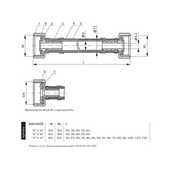 Wąż przyłączeniowy elastyczny PERFEXIM PHA-9110 DN 8, GW x GW, 1/2'' x 1/2'', długość 900 mm
