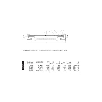 Wąż przyłączeniowy elastyczny PERFEXIM PHA-9155, gw x gw, 1'' x 1'', długość 700 mm