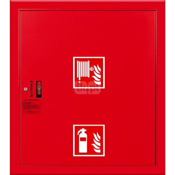Hydrant DN 52 wnękowy z miejscem na gaśnicę pod zwijadłem, wąż 15 m, zamek patent, RAL 3000