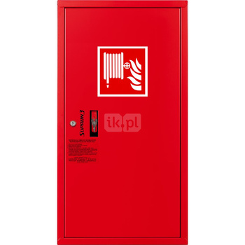 Hydrant DN 33 zawieszany boczny, wąż 20 m, ocynk fasada, zamek patent, RAL 3000 prawy