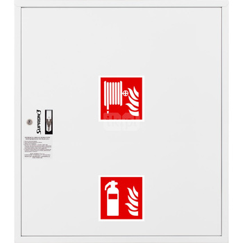 Hydrant DN 52 zawieszany z miejscem na gaśnicę pod zwijadłem, wąż 15 m, zamek patent, RAL 9003