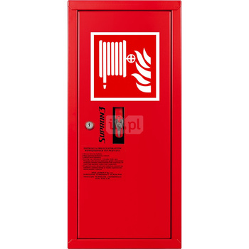 Hydrant DN 52 zawieszany boczny z koszem, wąż 15 m, zamek patent, RAL 3000 prawy