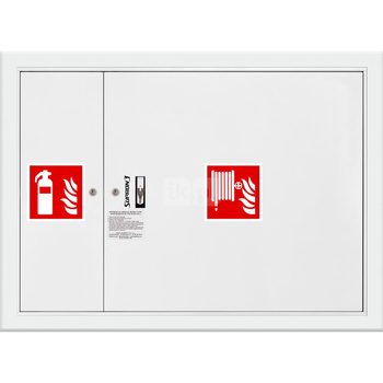 Hydrant DN 25 FIT wnękowy z miejscem na gaśnicę obok zwijadła, wąż 20 m, zamek patent, RAL 9003