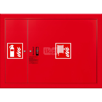 Hydrant DN 25 wnękowy z miejscem na gaśnicę obok zwijadła, wąż 20 m, zamek patent, RAL 3000