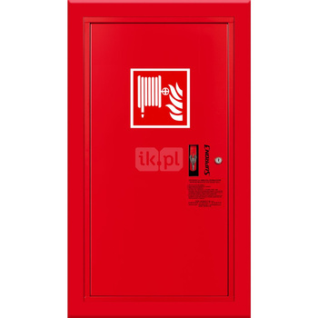 Hydrant DN 33 wnękowy boczny, wąż 20 m, ocynk fasada, zamek patent, RAL 3000 lewy