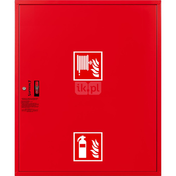 Hydrant DN 25 FIT zawieszany z miejscem na gaśnice pod zwijadłem, wąż 30 m, zamek patent, RAL 3000