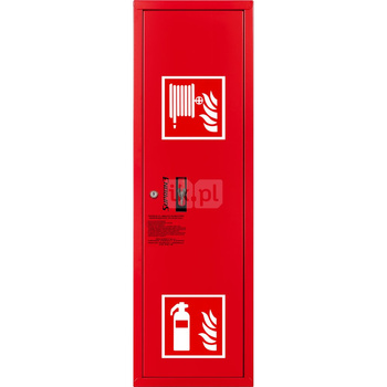 Hydrant DN 25 zawieszany boczny z miejscem na gaśnicę, wąż 20 m, zamek patent, RAL 3000 prawa