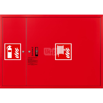 Hydrant DN 25 zawieszany z miejscem na gaśnicę obok zwijadła, wąż 30 m, zamek patent, RAL 3000