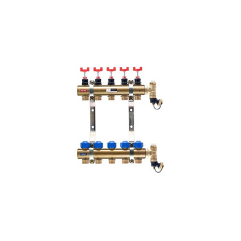 Rozdzielacz do ogrzewania podłogowego QIK BASIC II 4-obieg. mosiądz GW 1'' x GZ 3/4'' + przepływomierz