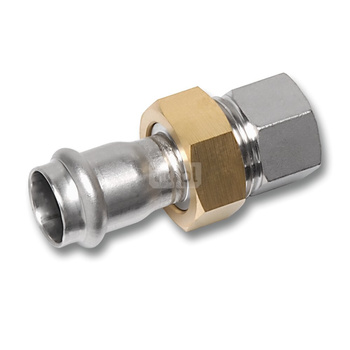 Śrubunek SANHA NiroSan Press z uszczelką i nakrętką z mosiądzu trzyczęściowy, stal nierdzewna, 22 mm x 1'' (zw x GW)