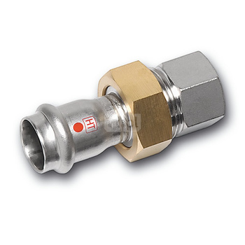 Śrubunek SANHA NiroTherm Industry z uszczelką i nakrętką z mosiądzu trzyczęściowy, stal nierdzewna, 15 mm x 3/4'' (zw x GW)