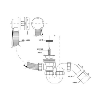 Zestaw odpływ-przelew.wannowy z odejściem 40/50mm,z mechanizmem autom. pokrętło mosiądz ANTYCZNY BRĄZ
